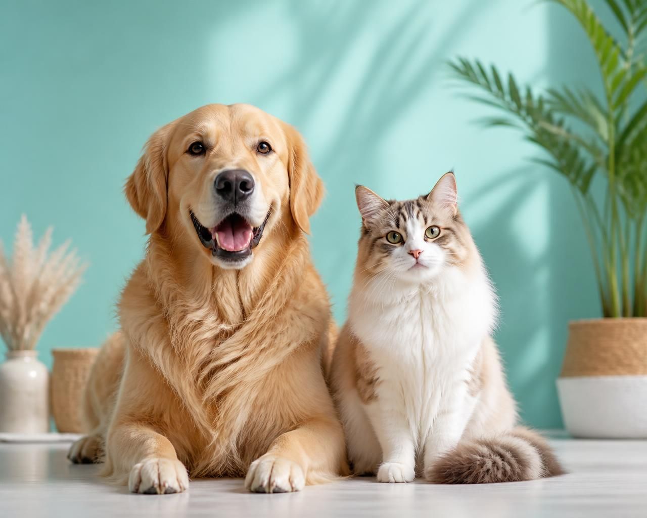 Perro y gato felices con dientes sanos